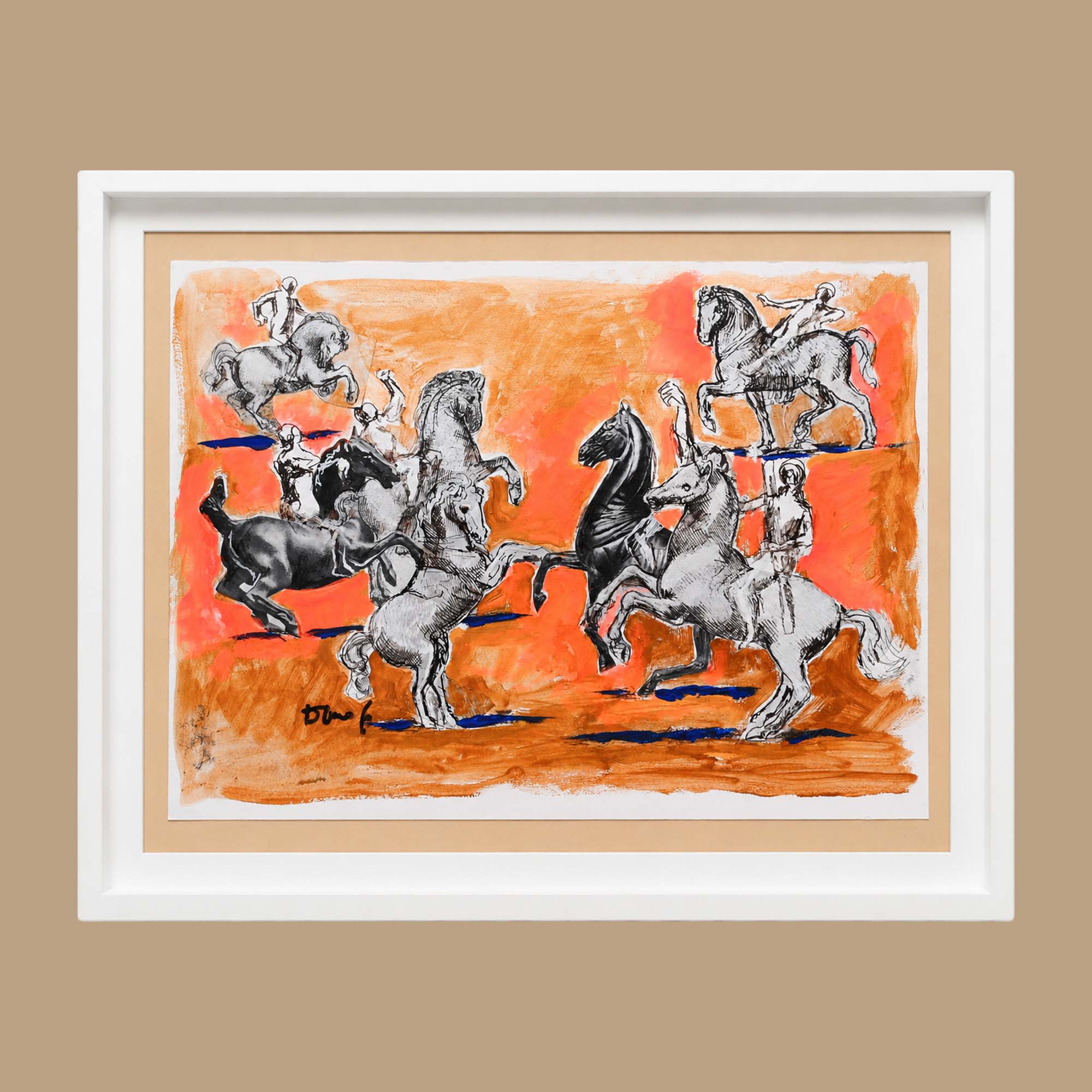 Dario Fo (Sangiano, 24 marzo 1926 – Milano, 13 ottobre 2016) Cavalli - tecnica mista su tavola Opera esposta alla mostra "Lazzi sberleffi e dipinti" al Palazzo Reale di Milano nel 2012 - cm 52.5x28 Libera Università di Alcatraz; collezione privata Dott. Cesare Lisandria.